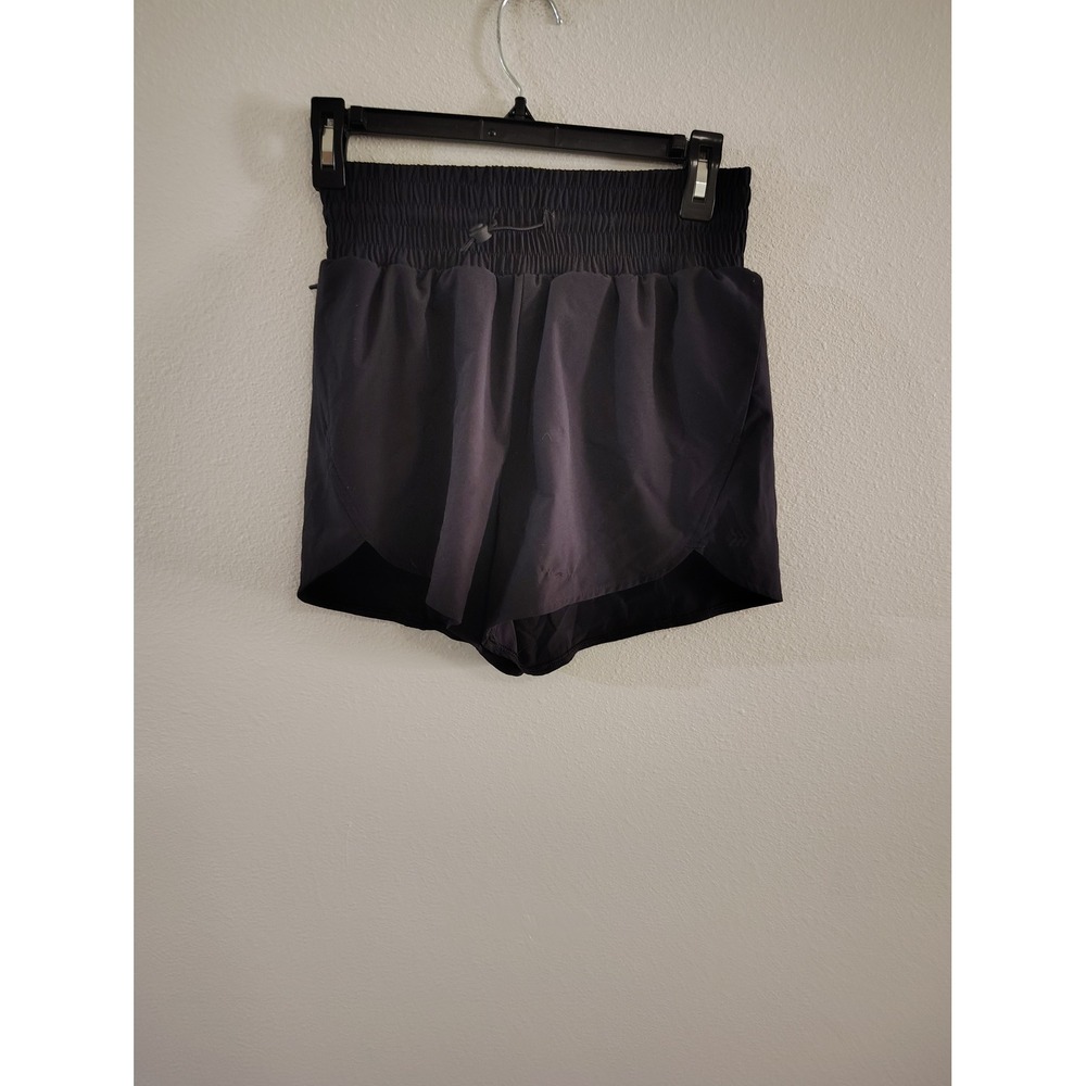 All in Motion Womens Black High-Rise Smocked Running Shorts XS Zipper Pocket